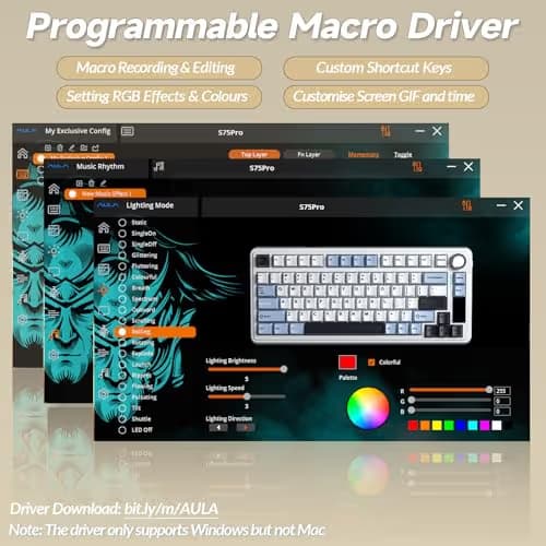 AULA S75 PRO Wireless Mechanical Keyboard with Screen&Knob, 75% Hot Swappable Gaming Keyboard with Pre-lubed Switches, RGB Backlit, PBT Keycaps, Creamy Sounding Computer Keyboards image