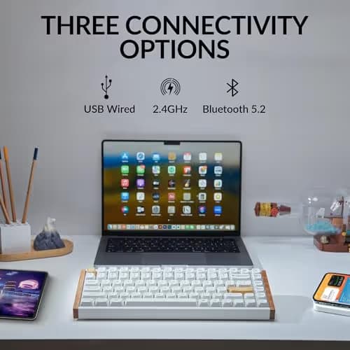 Keychron K2 HE Rapid Trigger Wireless Custom Keyboard with Hall Effect Gateron Double-Rail Magnetic Switch, 2.4 GHz QMK Bluetooth 5.2 RGB Compatible with Mac Windows Linux (Aluminum + Wood) image