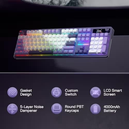 Redragon K762 Wireless Gasket Gaming Keyboard w/Hype Screen & Knob, 104 Keys Mechanical Keyboard, Easy-Control 1.14’’ TFT Info Display, 5-Layer Noise Dampening, Round PBT Keycaps, Mint Mambo Switch image