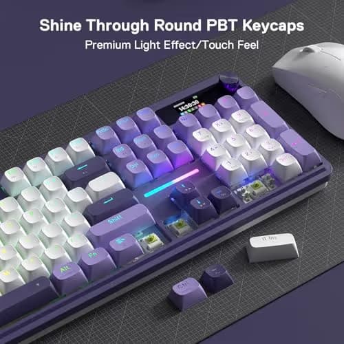 Redragon K762 Wireless Gasket Gaming Keyboard w/Hype Screen & Knob, 104 Keys Mechanical Keyboard, Easy-Control 1.14’’ TFT Info Display, 5-Layer Noise Dampening, Round PBT Keycaps, Mint Mambo Switch image