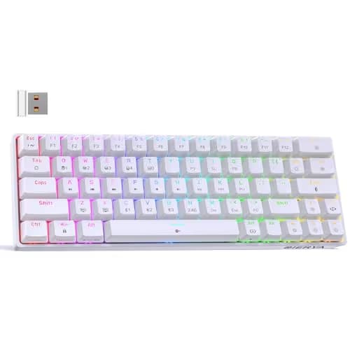 DIERYA DK63 60% Wireless Mechanical Gaming Keyboard | Bluetooth/2.4G/Wired Keyboard | RGB Backlit Compact 63 Keys Mini Office Keyboard | with Red Switch | for Windows Laptop PC Gamer Typist-White main image