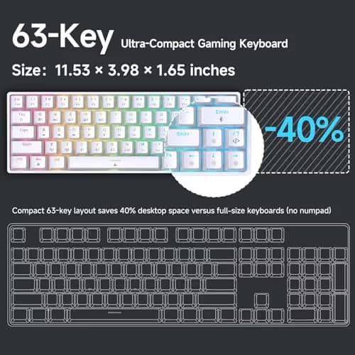 DIERYA DK63 60% Wireless Mechanical Gaming Keyboard | Bluetooth/2.4G/Wired Keyboard | RGB Backlit Compact 63 Keys Mini Office Keyboard | with Red Switch | for Windows Laptop PC Gamer Typist-White image