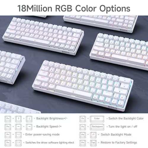 DIERYA DK63 60% Wireless Mechanical Gaming Keyboard | Bluetooth/2.4G/Wired Keyboard | RGB Backlit Compact 63 Keys Mini Office Keyboard | with Red Switch | for Windows Laptop PC Gamer Typist-White image
