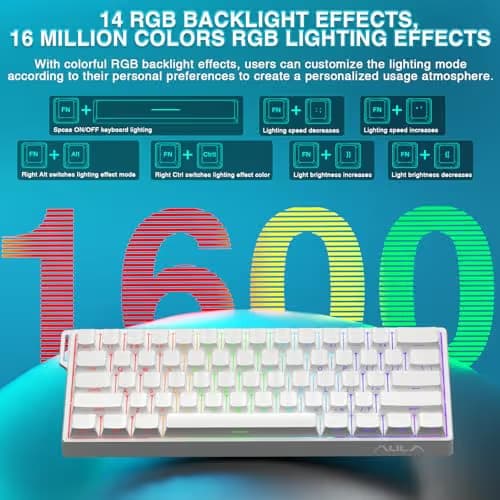 Aula WIN60 HE - 60% Mechanical Gaming Keyboard Wired, Hall Effect Magnetic Switch Hot Swappable, Adjustable Actuation RT Mode, 8000 Hz Polling Rate, RGB Keyboard 60 Percent Compact Design for PC image