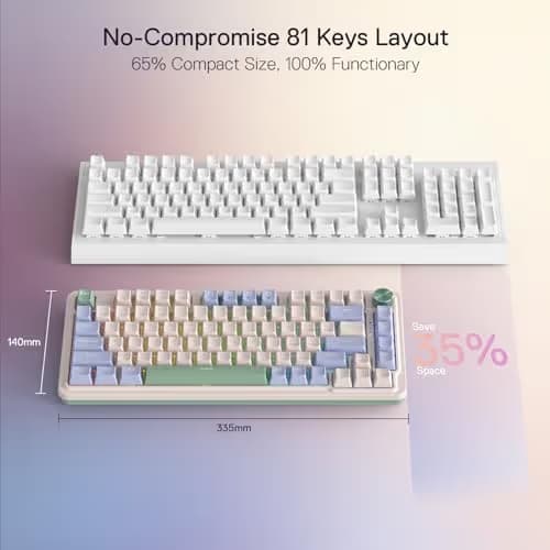 Redragon K673 PRO 75% Wireless Gasket RGB Gaming Keyboard, 3-Modes 81 Keys Compact Mechanical Keyboard w/Hot-Swap Socket, Dedicated Knob Control & Sound Absorbing Pads, Linear Red Switch image