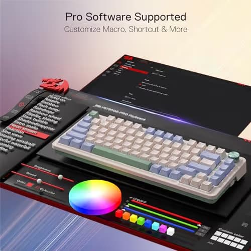 Redragon K673 PRO 75% Wireless Gasket RGB Gaming Keyboard, 3-Modes 81 Keys Compact Mechanical Keyboard w/Hot-Swap Socket, Dedicated Knob Control & Sound Absorbing Pads, Linear Red Switch image