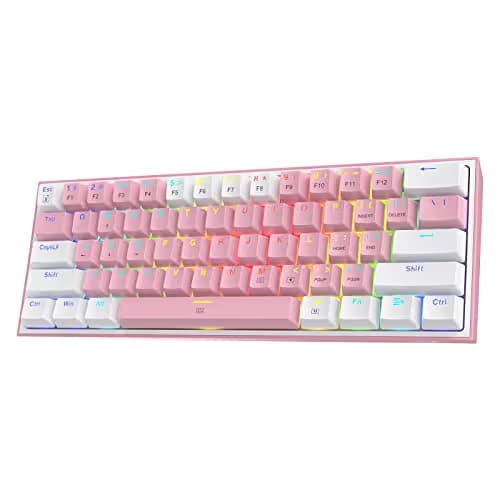 Redragon K617 Fizz 60% Wired RGB Gaming Keyboard, 61 Keys Hot-Swap Compact Mechanical Keyboard w/White and Pink Color Keycaps, Linear Red Switch, Pro Driver/Software Supported image