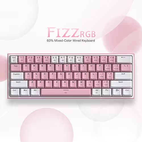 Redragon K617 Fizz 60% Wired RGB Gaming Keyboard, 61 Keys Hot-Swap Compact Mechanical Keyboard w/White and Pink Color Keycaps, Linear Red Switch, Pro Driver/Software Supported image
