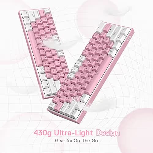 Redragon K617 Fizz 60% Wired RGB Gaming Keyboard, 61 Keys Hot-Swap Compact Mechanical Keyboard w/White and Pink Color Keycaps, Linear Red Switch, Pro Driver/Software Supported image