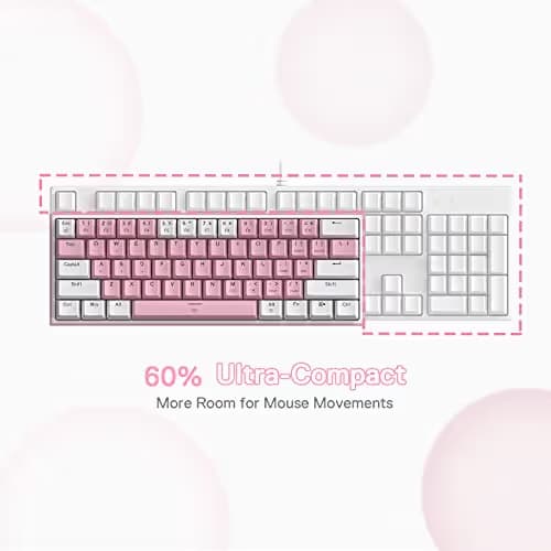 Redragon K617 Fizz 60% Wired RGB Gaming Keyboard, 61 Keys Hot-Swap Compact Mechanical Keyboard w/White and Pink Color Keycaps, Linear Red Switch, Pro Driver/Software Supported image