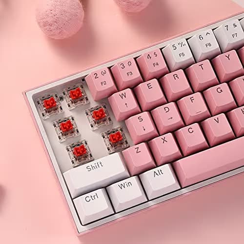 Redragon K617 Fizz 60% Wired RGB Gaming Keyboard, 61 Keys Hot-Swap Compact Mechanical Keyboard w/White and Pink Color Keycaps, Linear Red Switch, Pro Driver/Software Supported image