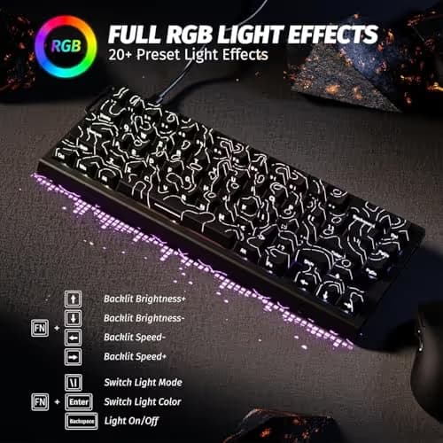 ATTACK SHARK X68 HE Rapid Trigger Mechanical Gaming Keyboard 60% Wired with Adjustable Actuation,Hall Effect Magnetic Switch,8KHz Polling Rate,RGB Backlit,Top Mount,Side Printed Keycap(Black Contour) image