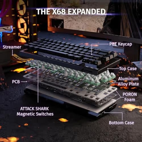 ATTACK SHARK X68 HE Rapid Trigger Mechanical Gaming Keyboard 60% Wired with Adjustable Actuation,Hall Effect Magnetic Switch,8KHz Polling Rate,RGB Backlit,Top Mount,Side Printed Keycap(Black Contour) image