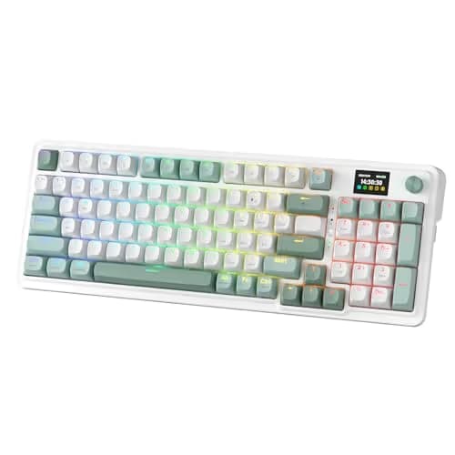 Redragon K719 Wireless Gasket Gaming Keyboard w/Hype Screen & Knob, 95 Keys Mechanical Keyboard, Easy-Control 1.14’’ TFT Info Display, 5-Layer Noise Dampening, Custom Linear Switch, Jade Cloud Color image