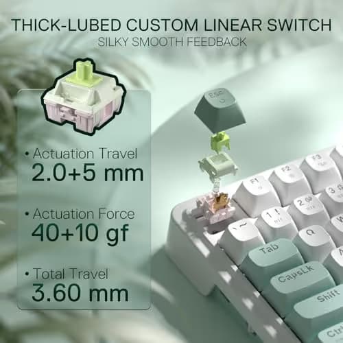 Redragon K719 Wireless Gasket Gaming Keyboard w/Hype Screen & Knob, 95 Keys Mechanical Keyboard, Easy-Control 1.14’’ TFT Info Display, 5-Layer Noise Dampening, Custom Linear Switch, Jade Cloud Color image