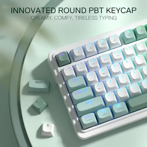 Redragon K719 Wireless Gasket Gaming Keyboard w/Hype Screen & Knob, 95 Keys Mechanical Keyboard, Easy-Control 1.14’’ TFT Info Display, 5-Layer Noise Dampening, Custom Linear Switch, Jade Cloud Color image