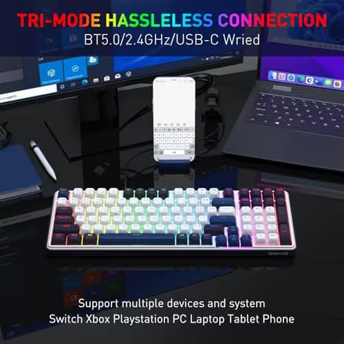 Redragon K744 PRO 99 Keys Wireless Gasket RGB Gaming Keyboard, 3-Mode Mechanical Keyboard w/Hot-Swap Socket, Round PBT Keycaps & 5-Layer Noise Dampening, Custom Linear Switch image