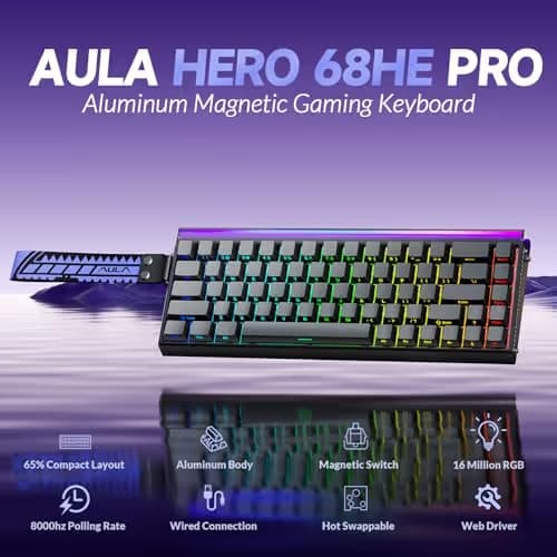 AULA Hero 68 HE Pro - Wired Gaming Keyboard with Hall Effect Magnetic Switch, CNC Aluminum Frame, 8KHz Polling Rate, RGB Box & Backlight, Side Printed Keycaps, 65% 68-key Compact Small Gamer Keyboards image