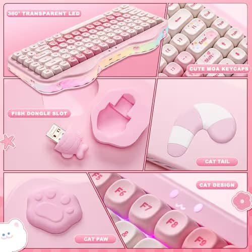 YUNZII C75 Wireless Mechanical Keyboard,75% Layout, Hot-Swappable NKRO,BT5.0/2.4G/USB-C Mode,Dye-Sub PBT MOA Keycaps,RGB Gasket Mount,Cute Cake Design for Mac/Win/Gaming (Pink, Candy Switch) image