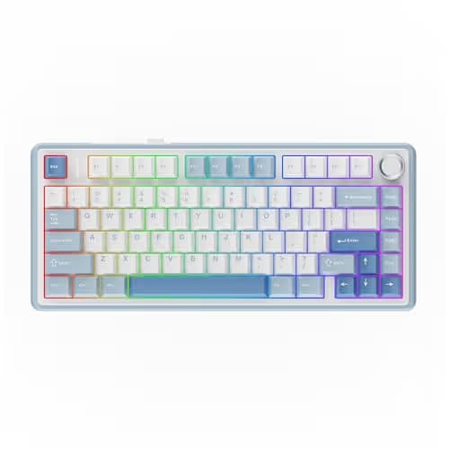 EPOMAKER x Aula F75 Gasket Mechanical Keyboard, 75% Wireless Hot Swappable Gaming Keyboard with Five-Layer Padding&Knob, BT/2.4GHz/USB-C, RGB (Sea Salt Blue, Ice Vein Switch) main image