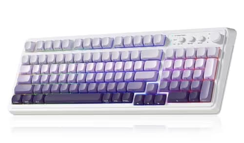 AULA S99 Wireless Keyboard, Tri-Mode Bluetooth/2.4GHz/USB-C Cute Creamy Gaming Keyboard with Number Pad RGB Backlit, Media Knob Custom Computer Keyboards for MAC Xbox PC Gamer - Gradient Purple main image