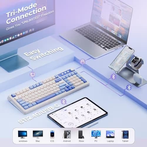 AULA S99 Wireless Keyboard, Tri-Mode Bluetooth/2.4GHz/USB-C Cute Creamy Gaming Keyboard with Number Pad RGB Backlit, Media Knob Custom Computer Keyboards for MAC Xbox PC Gamer - Gradient Purple image