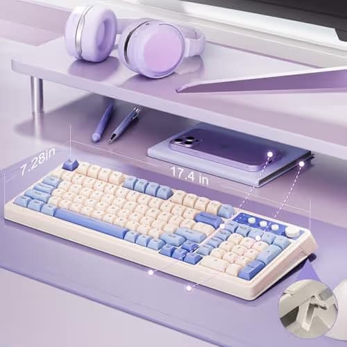 AULA S99 Wireless Keyboard, Tri-Mode Bluetooth/2.4GHz/USB-C Cute Creamy Gaming Keyboard with Number Pad RGB Backlit, Media Knob Custom Computer Keyboards for MAC Xbox PC Gamer - Gradient Purple image