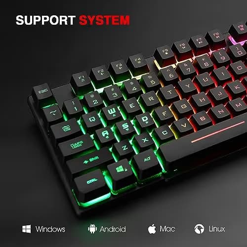 Rii RK100+ Multiple Color Rainbow LED Backlit Large Size USB Wired Mechanical Feeling Multimedia PC Gaming Keyboard,Office Keyboard for Working or Primer Gaming,Office Device image