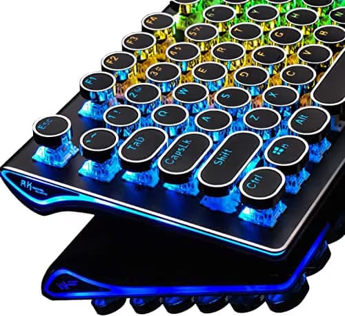 RK ROYAL KLUDGE S108 Typewriter Mechanical Keyboard, Full RGB Gaming Keyboard, Wired PC Game Keyboards with Number Pad and Detachable Wrist Rest, Retro Round Keycaps, Brown Switches Black image