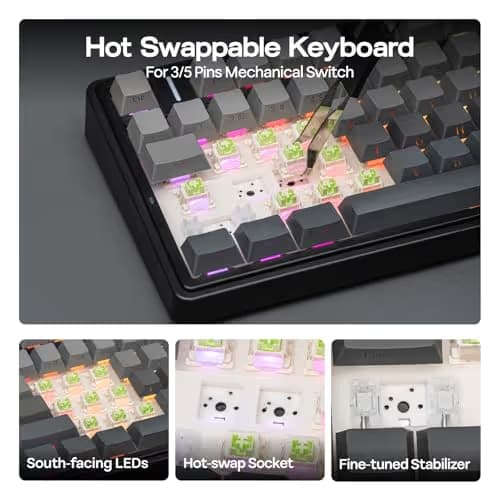 EPOMAKER x Aula F75 Gasket Mechanical Keyboard, 75% Wireless Hot Swappable Gaming Keyboard with Five-Layer Padding&Knob, BT/2.4GHz/USB-C, RGB (Black Gradient, LEOBOG Reaper Switch) image