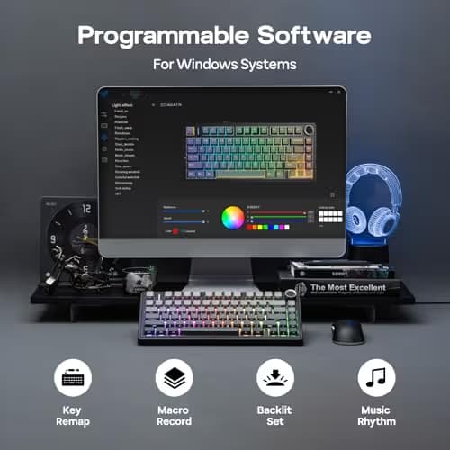 EPOMAKER x Aula F75 Gasket Mechanical Keyboard, 75% Wireless Hot Swappable Gaming Keyboard with Five-Layer Padding&Knob, BT/2.4GHz/USB-C, RGB (Black Gradient, LEOBOG Reaper Switch) image