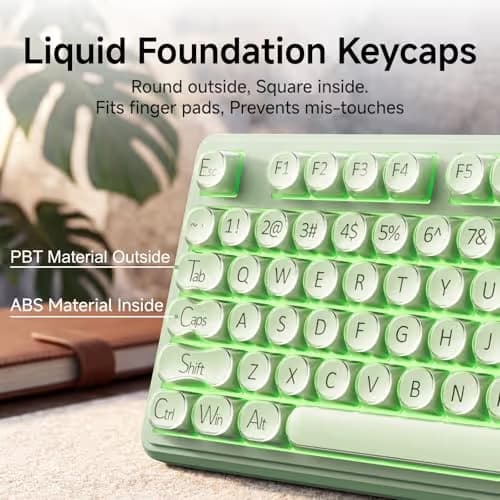 EWEADN V102 Wired Keyboard, 98 Keys Creamy Gaming Keyboard with Number Pad, Display Screen & Media Knob RGB Silent Wired Cute Computer Keyboard for Laptop PC Gamer - Green image