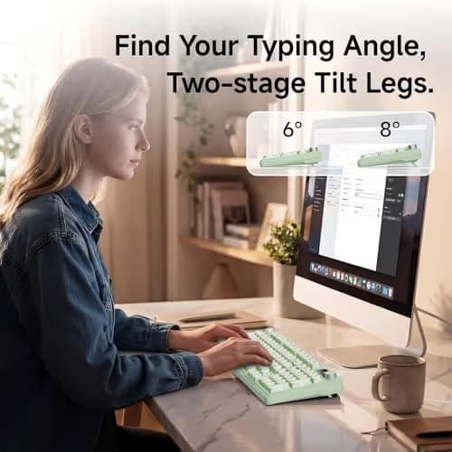 EWEADN V102 Wired Keyboard, 98 Keys Creamy Gaming Keyboard with Number Pad, Display Screen & Media Knob RGB Silent Wired Cute Computer Keyboard for Laptop PC Gamer - Green image