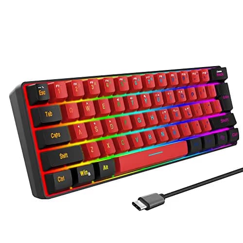 Snpurdiri 60% Wired Gaming Keyboard,True RGB Small Compact 61 Keys Mini Keyboard for PC/Mac Gamer, Typist, Travel, Easy to Carry on Business Trip(Black-Red) main image