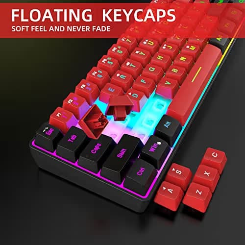 Snpurdiri 60% Wired Gaming Keyboard,True RGB Small Compact 61 Keys Mini Keyboard for PC/Mac Gamer, Typist, Travel, Easy to Carry on Business Trip(Black-Red) image