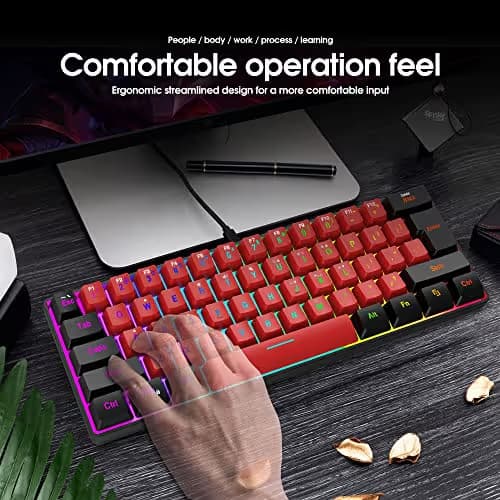 Snpurdiri 60% Wired Gaming Keyboard,True RGB Small Compact 61 Keys Mini Keyboard for PC/Mac Gamer, Typist, Travel, Easy to Carry on Business Trip(Black-Red) image