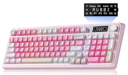 AULA S99pro Wireless Gaming Keyboard, Tri-Mode Computer Keyboard with Number Pad, RGB Backlit Media Knob Programmable Creamy Keyboard - Pink image