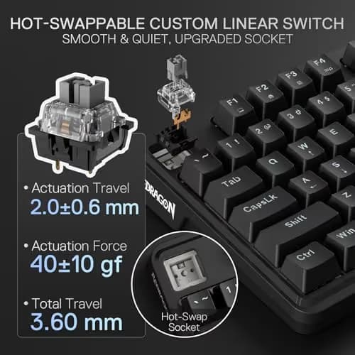 Redragon K745 Wired Gasket RGB Gaming Keyboard, 108 Keys Mechanical Keyboard w/Extra 4 Hotkeys, Upgraded Hot-swappable Socket, 5-Layer Noise Dampening, Creamy & Thocky Custom Linear Switch image