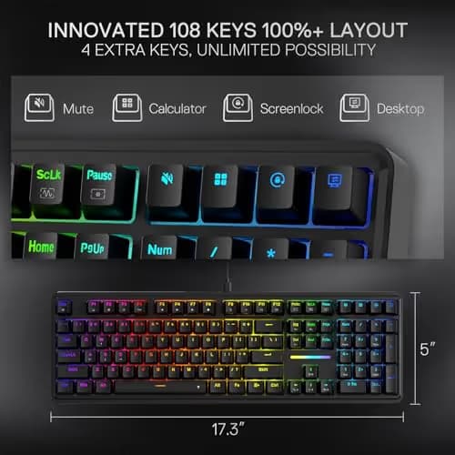 Redragon K745 Wired Gasket RGB Gaming Keyboard, 108 Keys Mechanical Keyboard w/Extra 4 Hotkeys, Upgraded Hot-swappable Socket, 5-Layer Noise Dampening, Creamy & Thocky Custom Linear Switch image