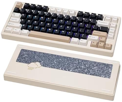 KEEBMONKEY WOBKEY Rainy 75 CNC Aluminum HMX/JWK/Cocoa Switches Triple-Mode Connectivity Mechanical Keyboard with Superior Acoustics, RGB/FR4/Silver SUS304/7000mAh/Cocoa Switch (Pro - White) image