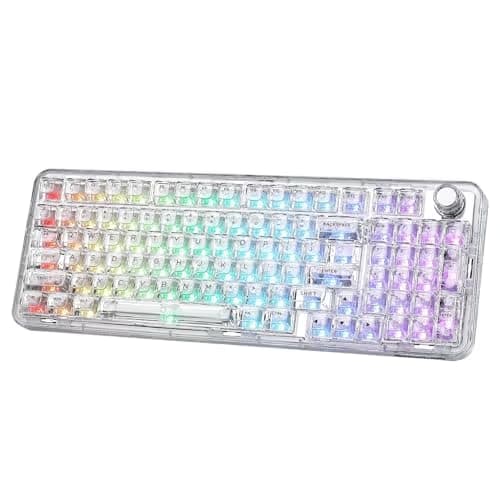 YUNZII X98 QMK/VIA Wireless Mechanical Gaming Keyboard with Knob,Tri-Mode BT5.0/USB-C/2.4GHz Hot Swappable Keyboard,Pre-lubed Switches Gasket Mount RGB Backlit for Wins/Mac (White, Crystal Switch) image