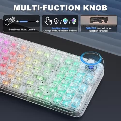 YUNZII X98 QMK/VIA Wireless Mechanical Gaming Keyboard with Knob,Tri-Mode BT5.0/USB-C/2.4GHz Hot Swappable Keyboard,Pre-lubed Switches Gasket Mount RGB Backlit for Wins/Mac (White, Crystal Switch) image