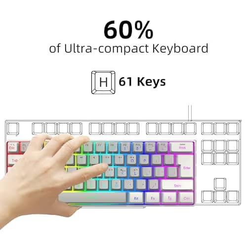 Snpurdiri 60% Wired Gaming Keyboard, SmallUltra-Compact 61 Keys RGB Backlit 60 Percent Gaming Keyboard for PC/Mac Gamer, Typist, Travel, Easy to Carry on Business Trip(White-Grey) image