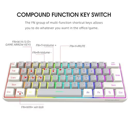 Snpurdiri 60% Wired Gaming Keyboard, SmallUltra-Compact 61 Keys RGB Backlit 60 Percent Gaming Keyboard for PC/Mac Gamer, Typist, Travel, Easy to Carry on Business Trip(White-Grey) image