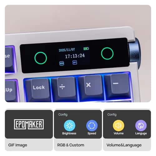 EPOMAKER TH108 PRO Full Size Mechanical Keyboard with Screen & Knob, Wireless Gaming Keyboard with 10000mAh, Creamy Gasket, Hot Swap, Custom Driver, RGB Backlight (White, Sea Salt Silent) image