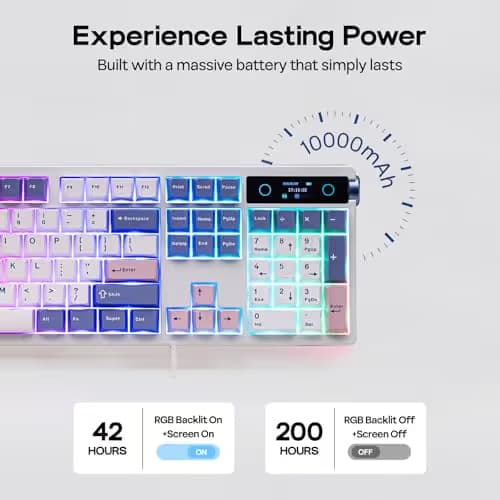 EPOMAKER TH108 PRO Full Size Mechanical Keyboard with Screen & Knob, Wireless Gaming Keyboard with 10000mAh, Creamy Gasket, Hot Swap, Custom Driver, RGB Backlight (White, Sea Salt Silent) image