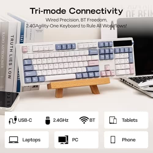 EPOMAKER TH108 PRO Full Size Mechanical Keyboard with Screen & Knob, Wireless Gaming Keyboard with 10000mAh, Creamy Gasket, Hot Swap, Custom Driver, RGB Backlight (White, Sea Salt Silent) image