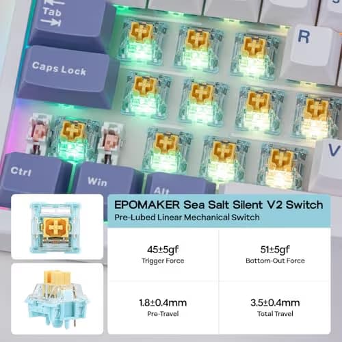EPOMAKER TH108 PRO Full Size Mechanical Keyboard with Screen & Knob, Wireless Gaming Keyboard with 10000mAh, Creamy Gasket, Hot Swap, Custom Driver, RGB Backlight (White, Sea Salt Silent) image