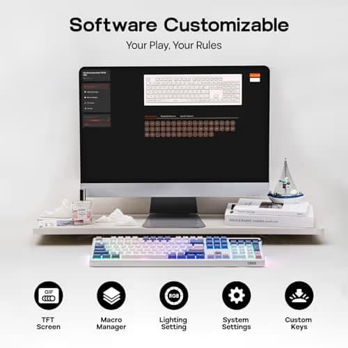 EPOMAKER TH108 PRO Full Size Mechanical Keyboard with Screen & Knob, Wireless Gaming Keyboard with 10000mAh, Creamy Gasket, Hot Swap, Custom Driver, RGB Backlight (White, Sea Salt Silent) image