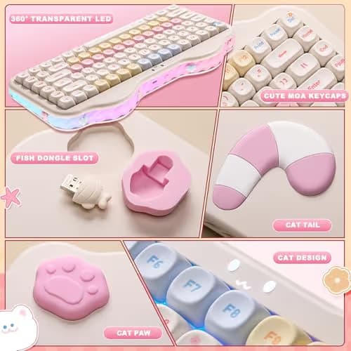 YUNZII C75 Wireless Mechanical Keyboard,75% Layout, Hot-Swappable NKRO,BT5.0/2.4G/USB-C Mode,Dye-Sub PBT MOA Keycaps,RGB Gasket Mount,Cute Cake Design for Mac/Win/Gaming (Beige, Milk V2 Switch) image